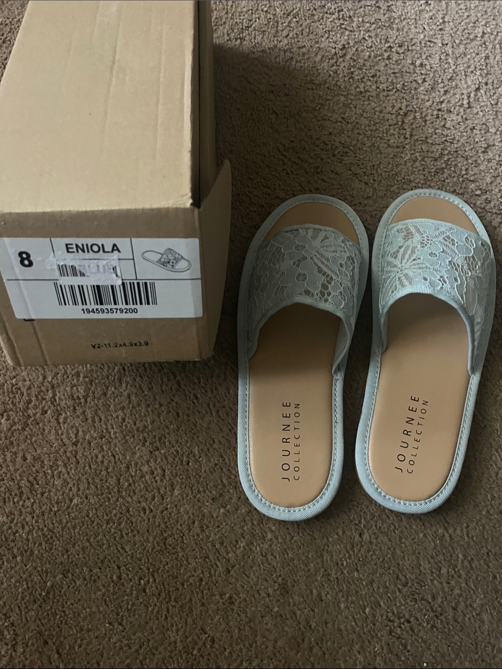 Journee Collection Light Blue Lace Slide Mules